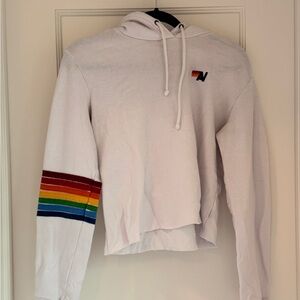 AVIATOR NATION White Hoodie with Rainbow Stripes
